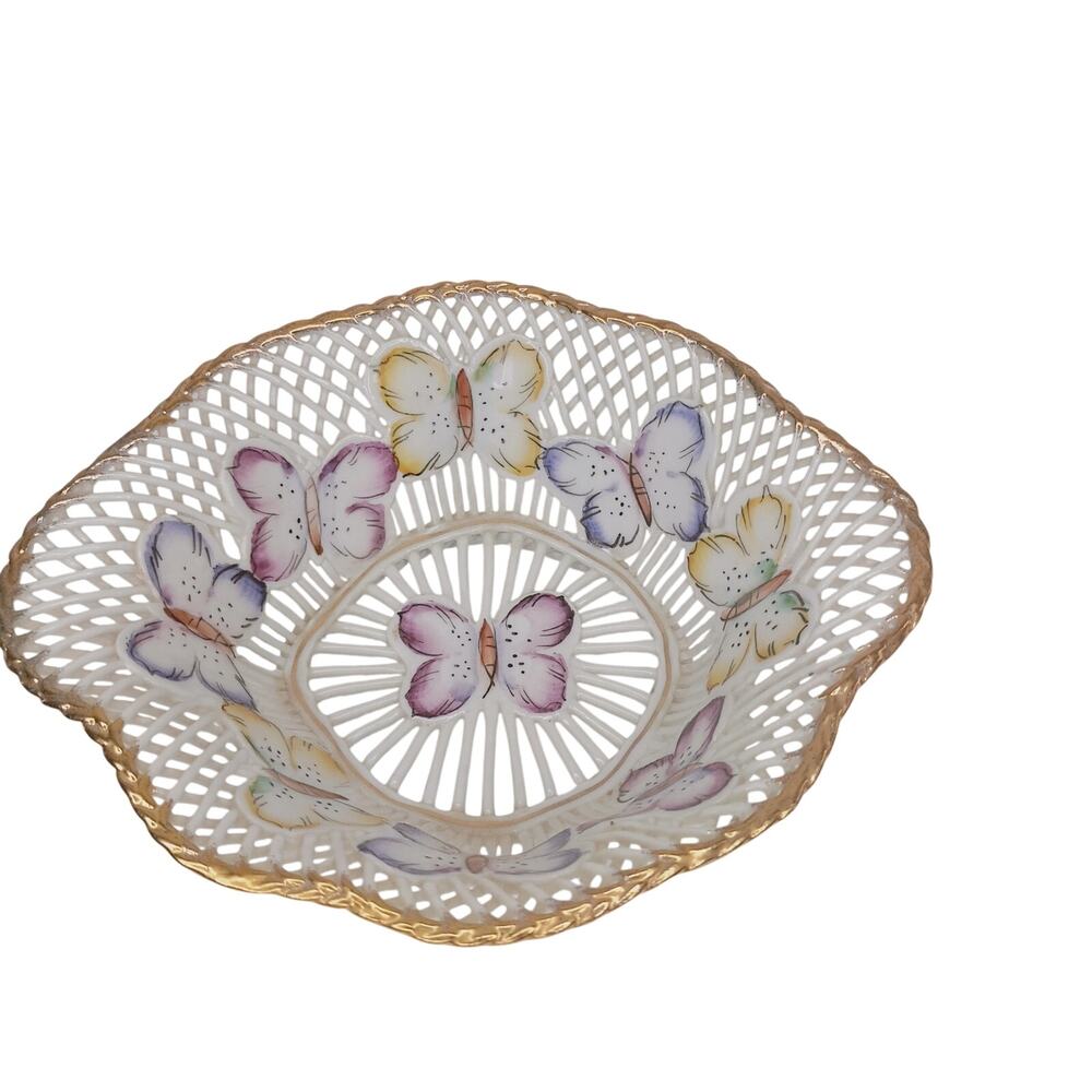 Vintage Cluj-Napoca Studio Line Fine Porcelain Lattice Butterfly Bowl Romania
